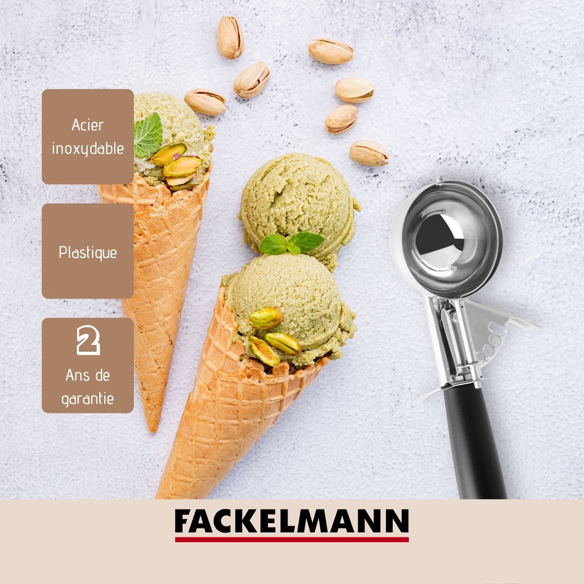 Ensemble de 2 Cuillères à glace avec fonction éjection 21 cm  Basic Fackelmann - Mathon - 3