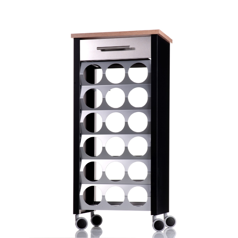 Étagère à roulettes porte bouteilles BACUS, capacité 18 bouteilles, Noir-Orme Don Hierro - Mathon - 1