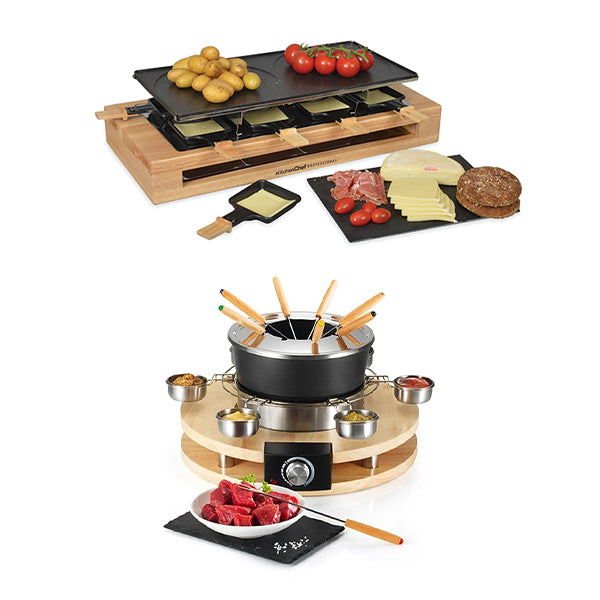 Lot appareil à raclette et appareil à fondue en bois Kitchen Chef Professional - Mathon - 1