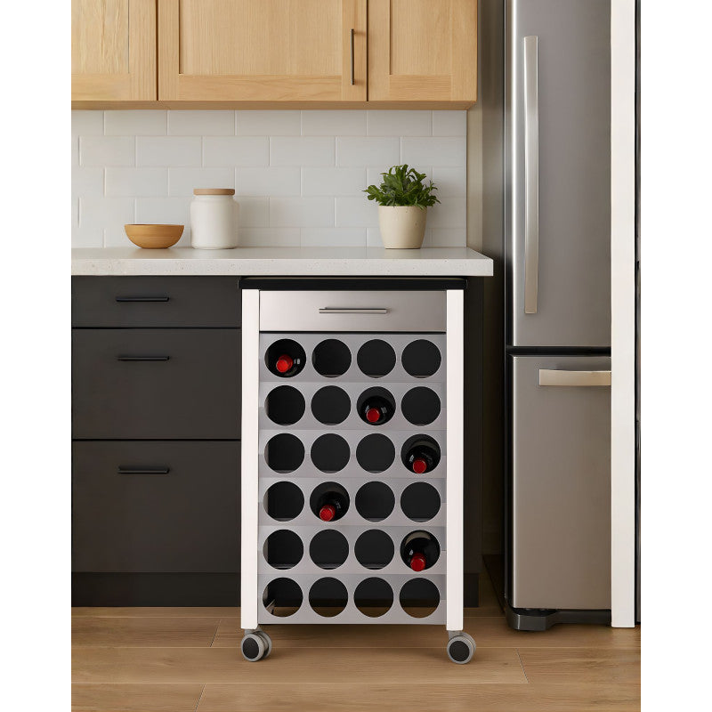 Étagère à roulettes porte bouteilles BACUS, capacité 24 bouteilles, Blanc-Ardoise Don Hierro - Mathon - 2