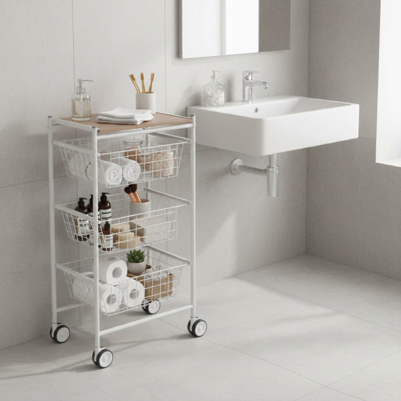 Desserte de cuisine axo, 3 grands paniers coulissants, blanc-hêtre Don Hierro - Mathon - 6