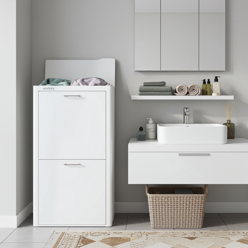 Panier à linge audrey, 100l, 3 compartiments, métal blanc, design moderne Don Hierro - Mathon - 2