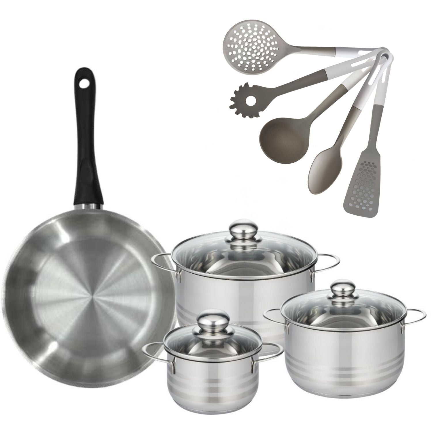 Lot 1 Poêle 28cm & 3 Faitouts 16/20/24cm  Geneva avec 5 ustensiles Fackelmann - Mathon - 1