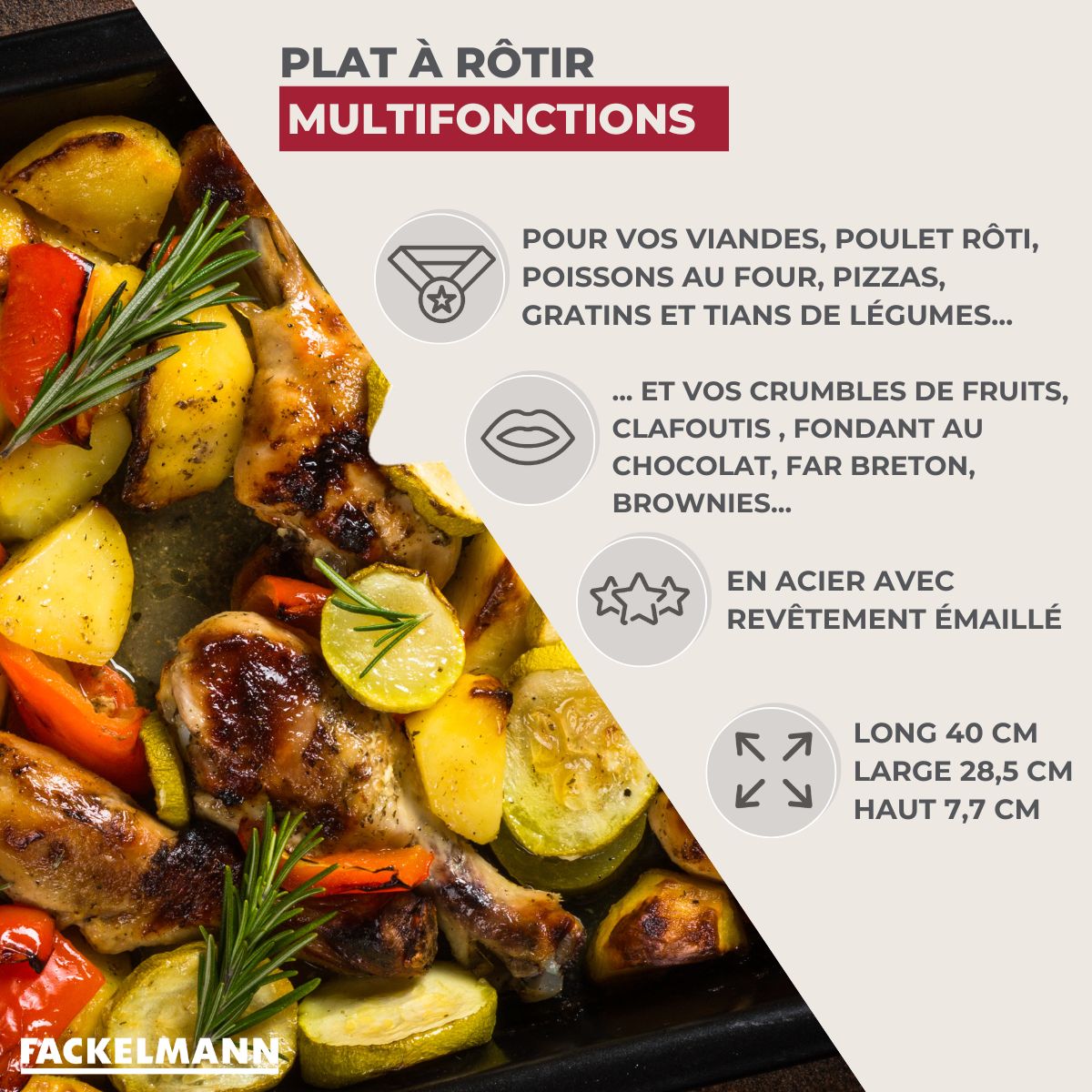 Plat à four émaillé 40,5 cm x 28,5 cm Fackelmann - Mathon - 3