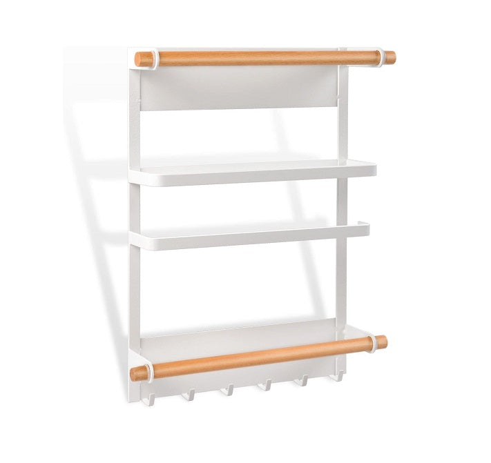 Étagère à Épices Magnétique sans Percage avec Porte-Rouleau de Cuisine et 4 Crochets Blanc Vendos85 - Mathon