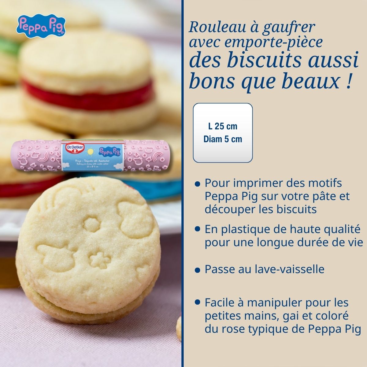 Rouleau à gaufrer la pâte avec emporte-pièce 23 cm Dr. Oetker Peppa Pig Dr. Oetker - Mathon - 3