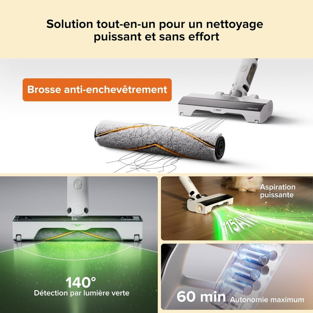H60 Hub - Aspirateur Balai Sans Fil Avec Station De Vidage Automatique - Batterie Amovible 60 Min - 115 Aw Roborock - Mathon - 4