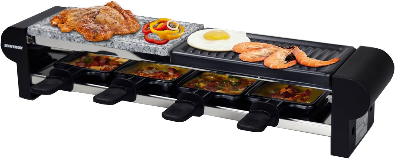 Raclette en acier inoxydable avec grill et pierre chaude pour 4 personnes Syntrox - Mathon