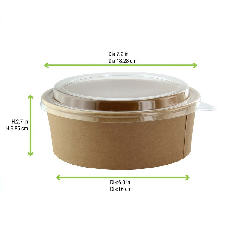 25Pcs - Saladier rond en carton kraft avec couvercle plastique PP "Buckaty"   H65mm 1200ml FirstPack - Mathon - 8