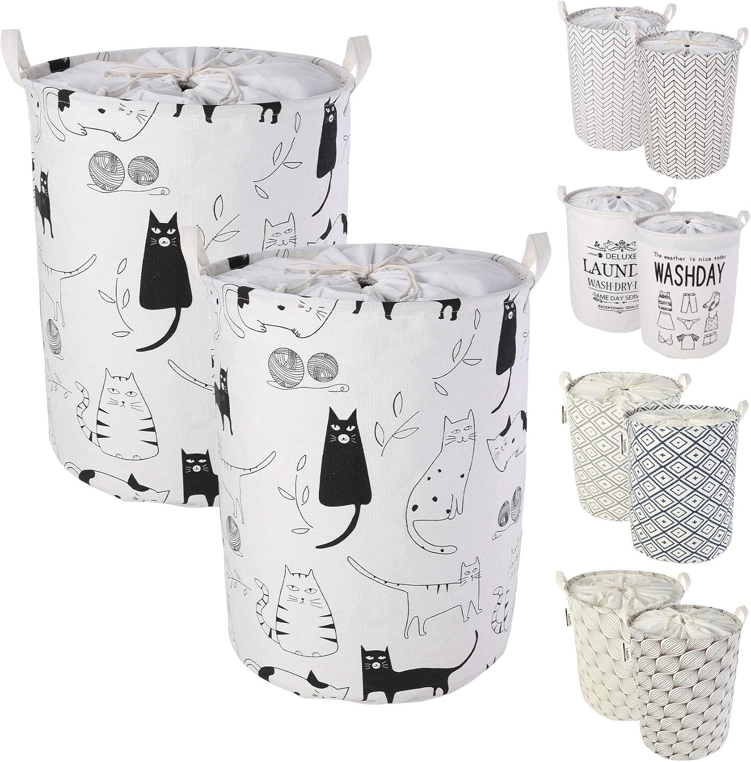 Lot de 2 Paniers à Linge Rond Cat-Dog 60 L Vendos85 - Mathon
