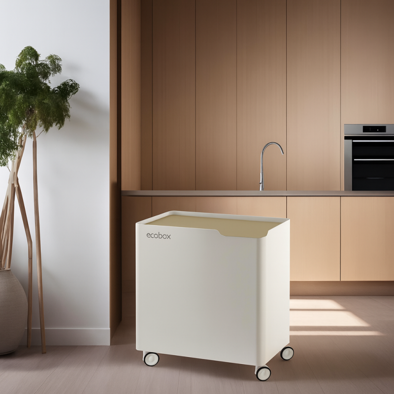 Poubelle design tri sélectif, fermeture douce, 60 litres, ECOBOX, Blanc-Sable Don Hierro - Mathon - 2