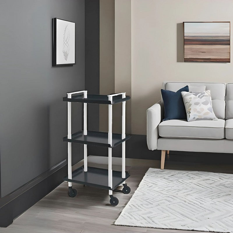 Desserte à roulettes, desserte de service Leky, métallique, 3 niveaux. Blanc-Noir Don Hierro - Mathon - 2