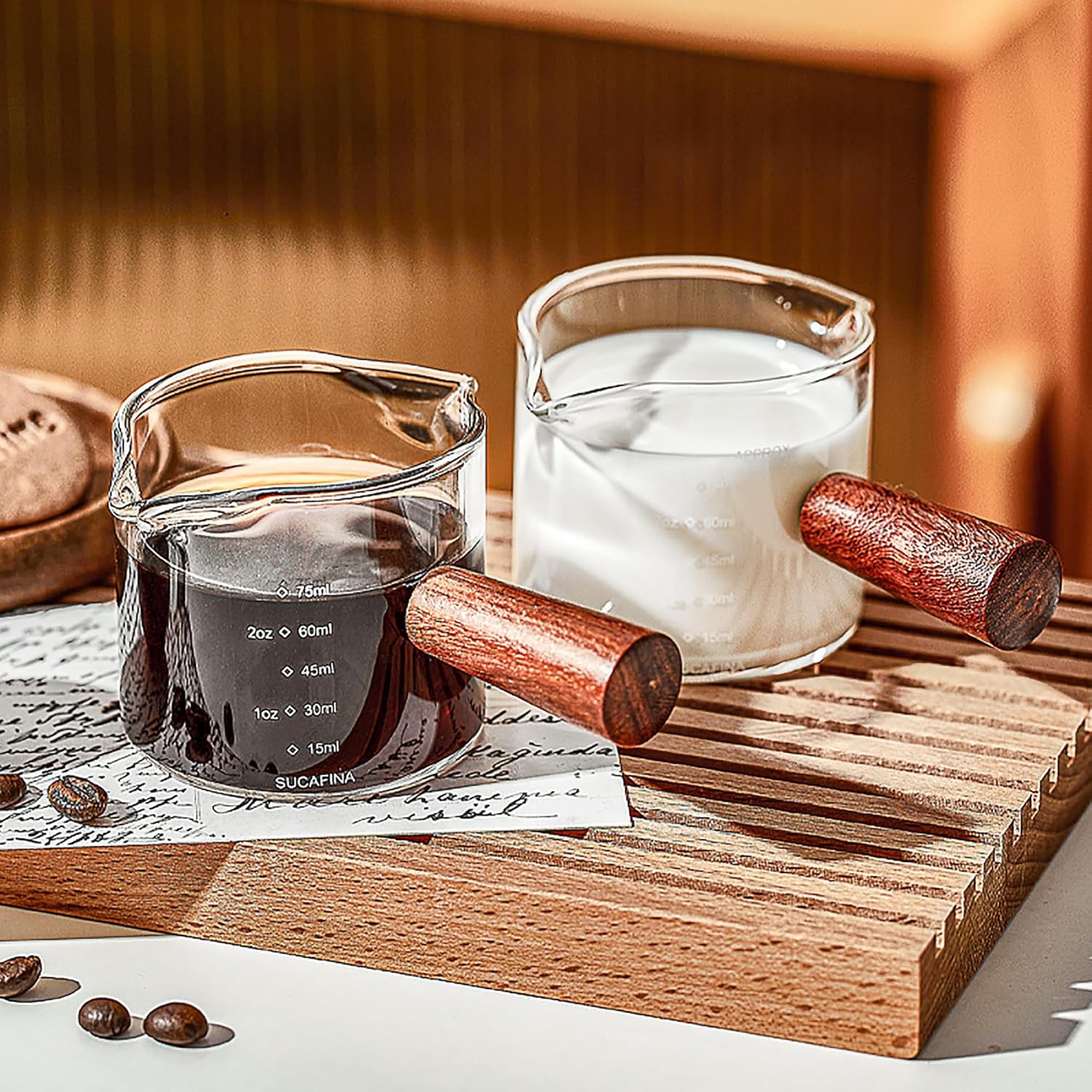 Tasse à mesurer expresso en verre borosilicaté et bois Vendos85 - Mathon