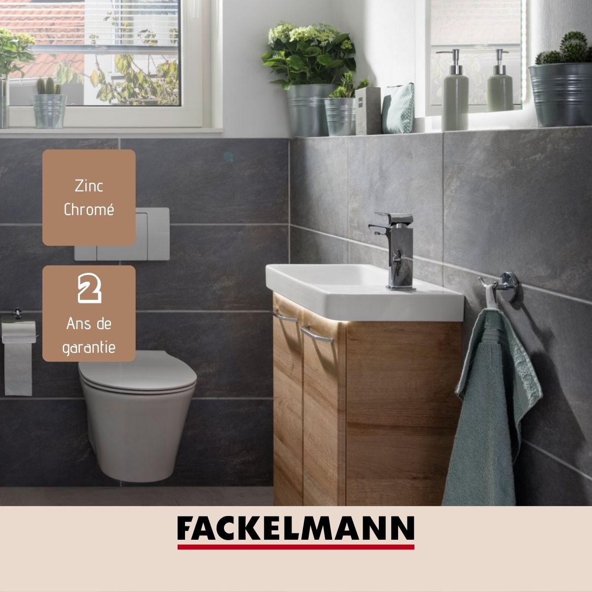 Porte serviette mural double crochet gris chromé  Mare Fackelmann - Mathon - 4