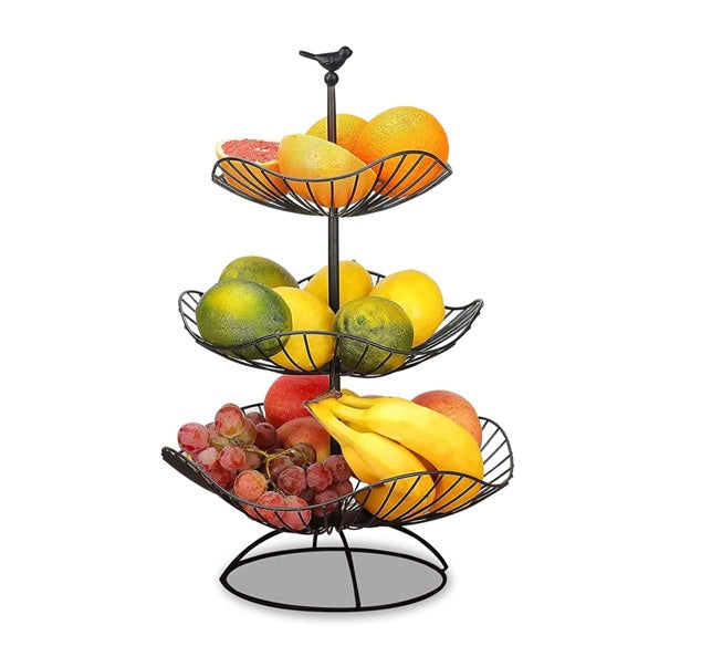 Panier à Fruits 3 Niveaux en Métal Noir Multifonction Vendos85 - Mathon