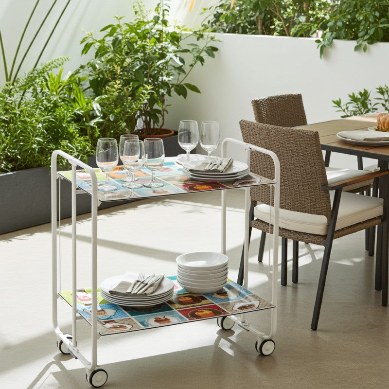 Desserte pliante 2 niveaux avec roulettes – structure blanche, bauhaus Don Hierro - Mathon - 3