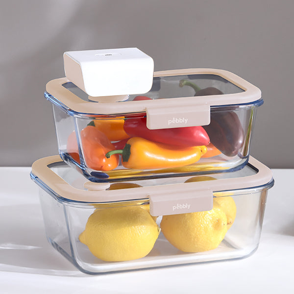 4 boîtes de conservation sous vide 460 ml, 800 ml, 1200 ml et 1900 ml et pompe sous vide Pebbly - Mathon - 3