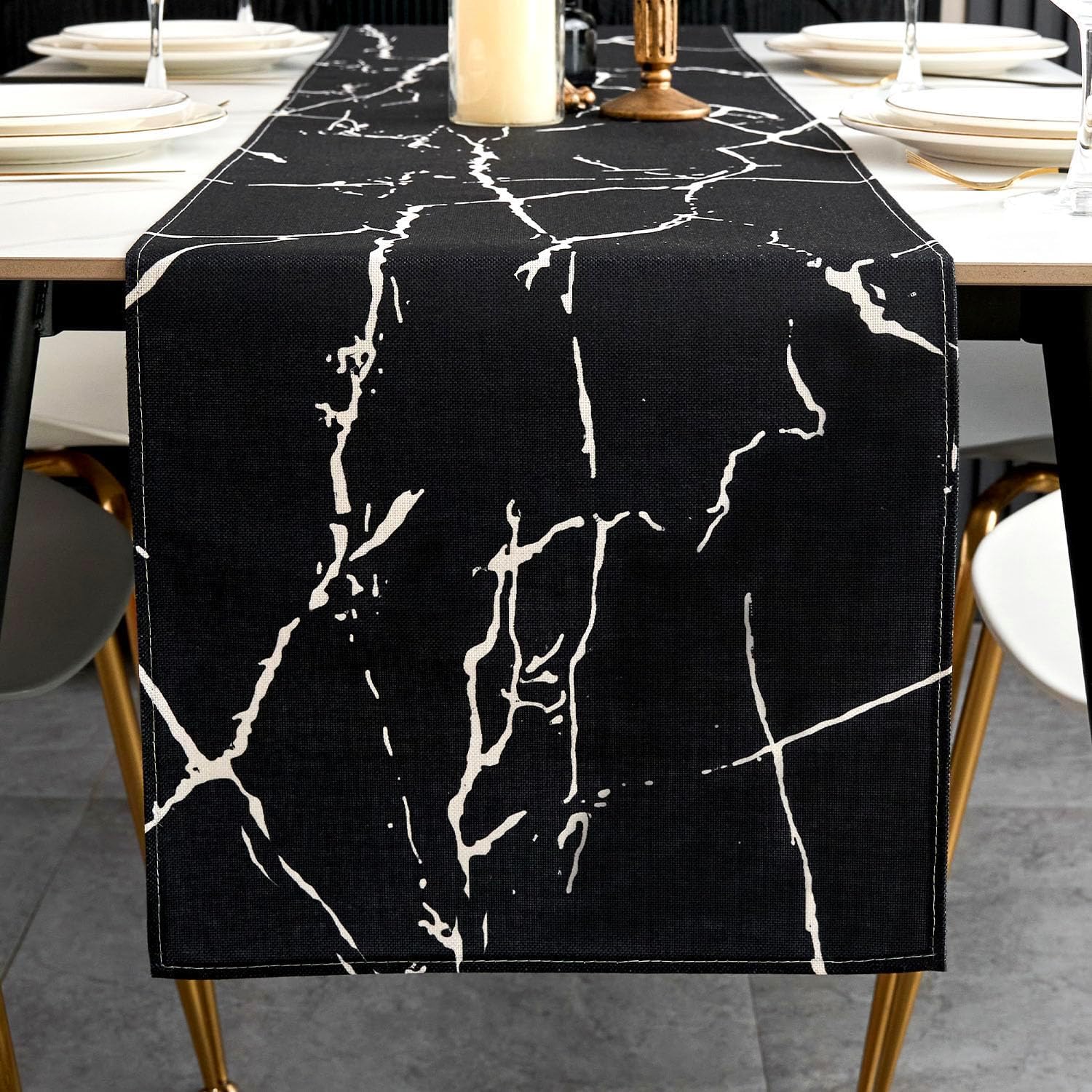 Chemin de Table Noir et Blanc 140×40 cm Vendos85 - Mathon