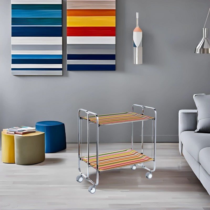 Desserte pliante 2 niveaux avec roulettes – structure chromée, bauhaus Don Hierro - Mathon - 2