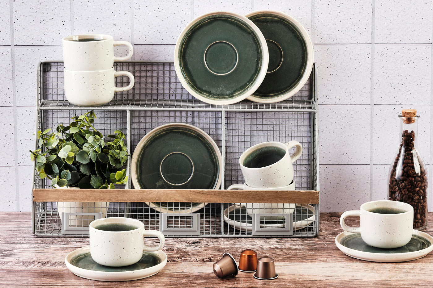 Lot de 6 tasses en grès vert D15 Björn - Mathon - 2