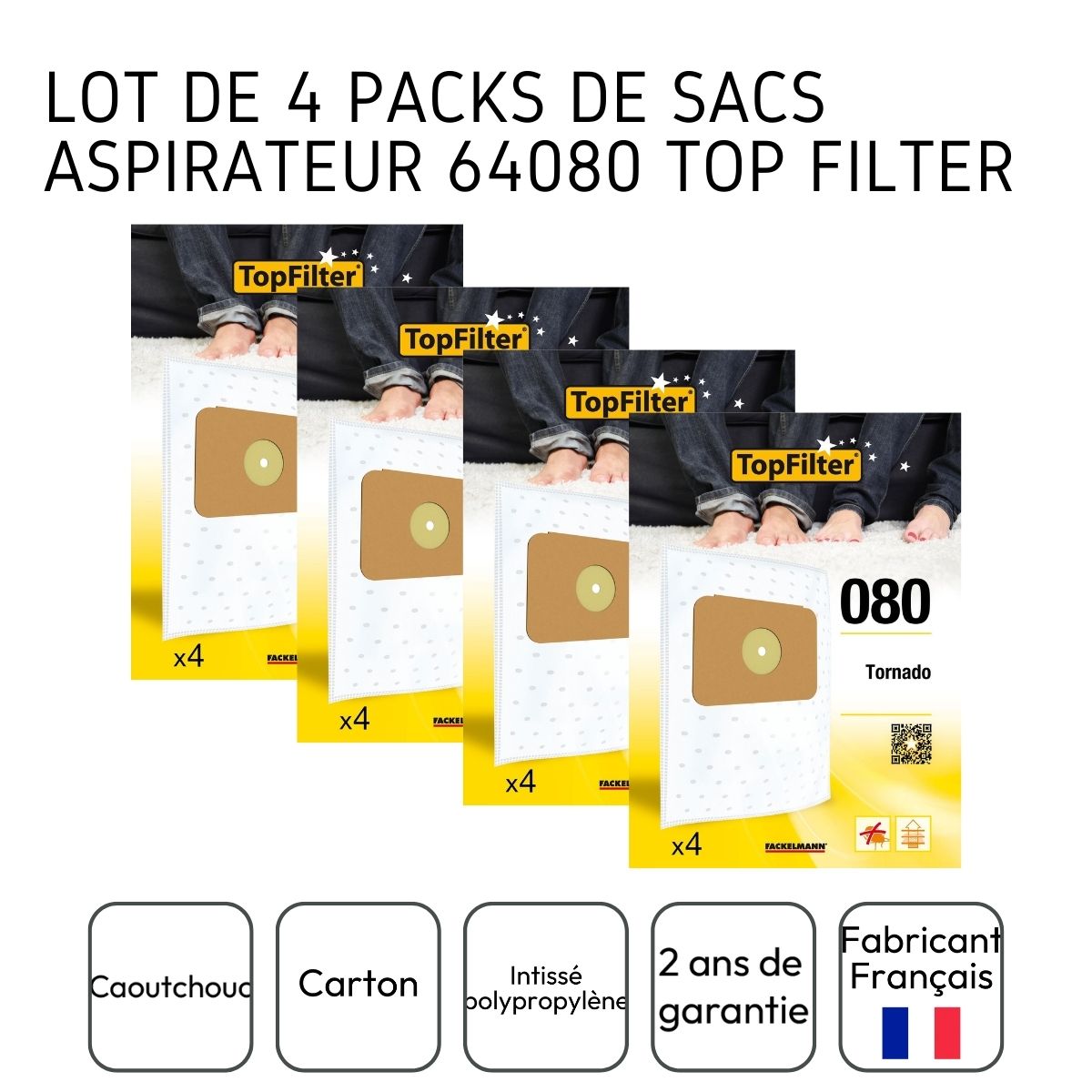 Lot de 4 packs de 4 sacs aspirateur 64080 Tornado TopFilter Premium TopFilter - Mathon - 3