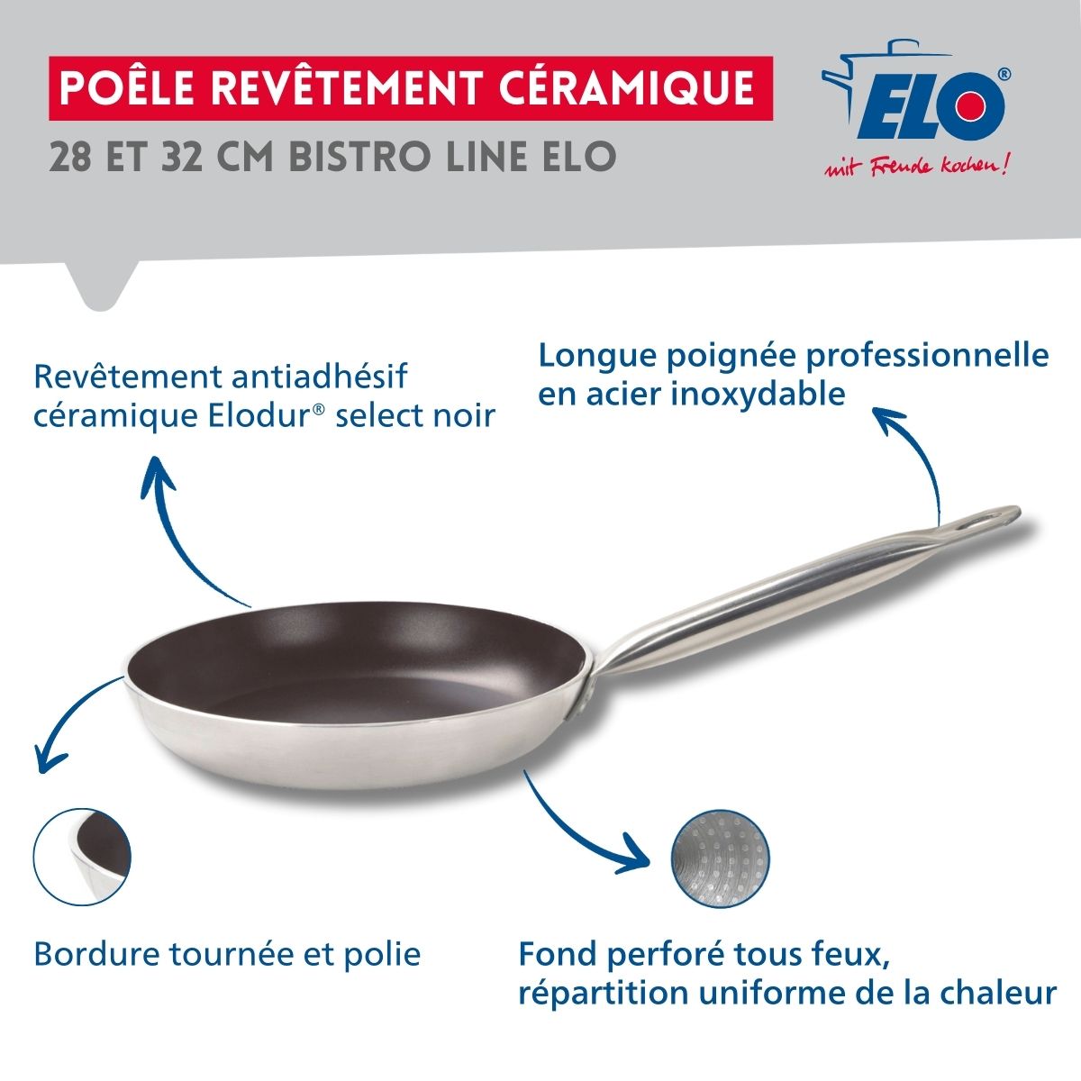 Set de 2 Poêles 28 et 32 cm céramique sans PFAS et 2 couvercles Bistro Line Elo - Mathon - 3