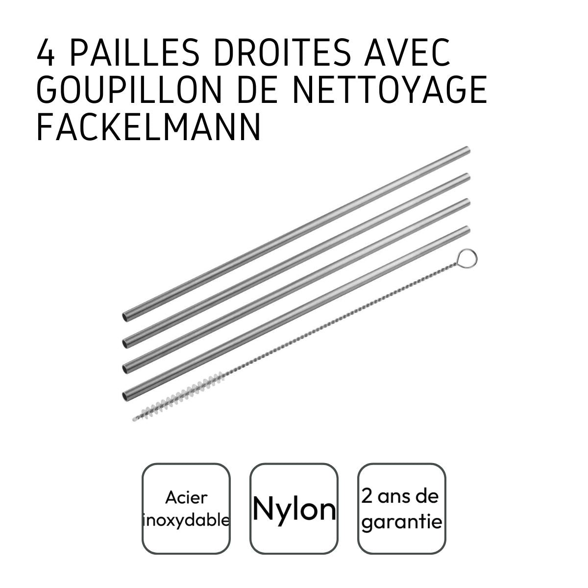 Lot de 4 pailles en inox avec goupillon 24 cm  Bar Concept Fackelmann - Mathon - 4