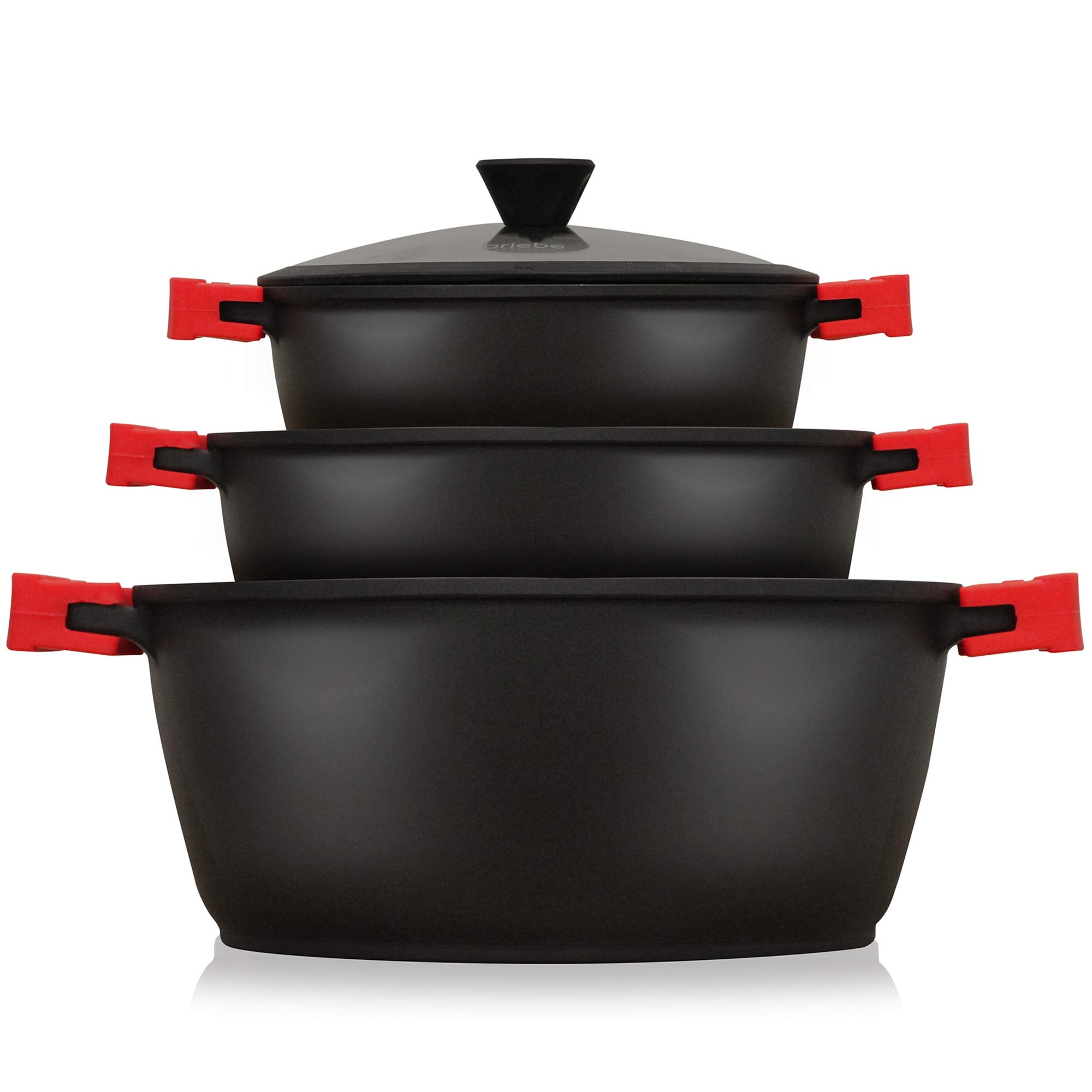 Batterie de Cuisine Induction 6 Pièces Aluminium Fonte 3 Casseroles 3 Couvercles  Noir BLACKT3 - Mathon - 1