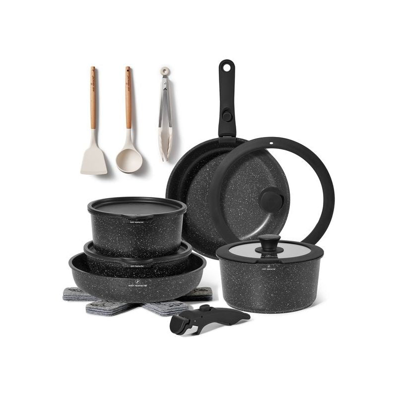 Batterie de cuisine 18 pièces avec poignées amovibles en Granit noir - Tous feux dont induction Just perfecto JL-997 Just Perfecto - Mathon - 1