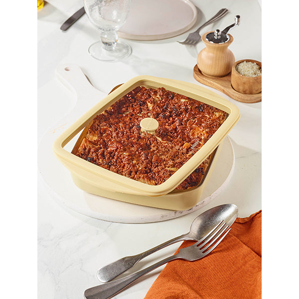 Plat à four rectangulaire en verre borosilicate avec couvercle Crème 1,6 L Pebbly - Mathon - 2