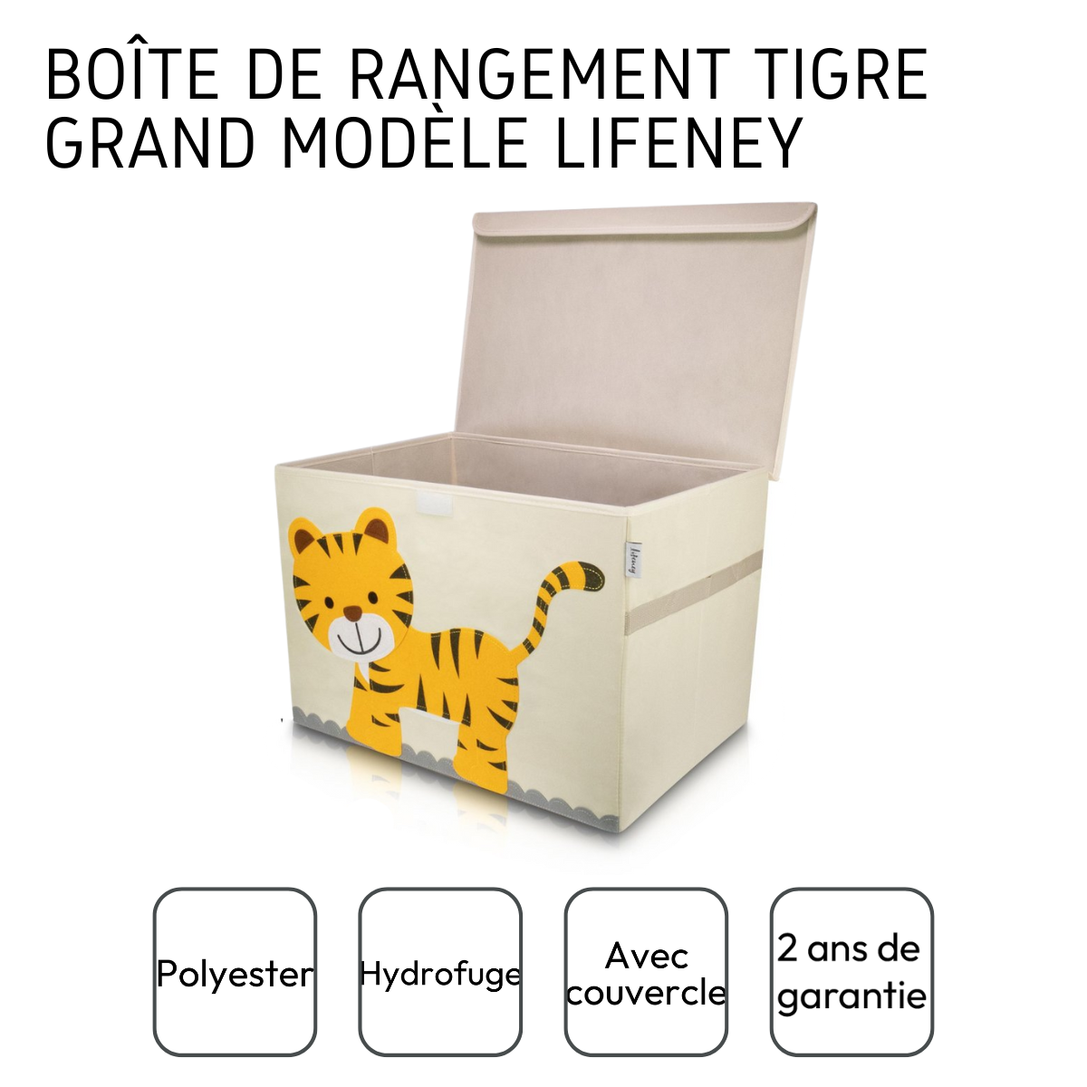 Boîte de rangement en tissu pour enfant grand modèle "Tigre" avec couvercle Lifeney Fackelmann - Mathon - 4