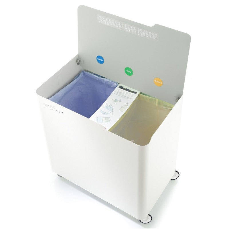 Poubelle design tri sélectif, fermeture douce, 60 litres, ECOBOX, Blanc-Gris Don Hierro - Mathon - 3
