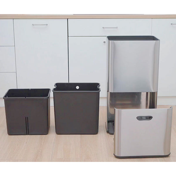 Poubelle de cuisine 3 bacs de tri sélectif 63 L inox Mathon - Mathon - 3