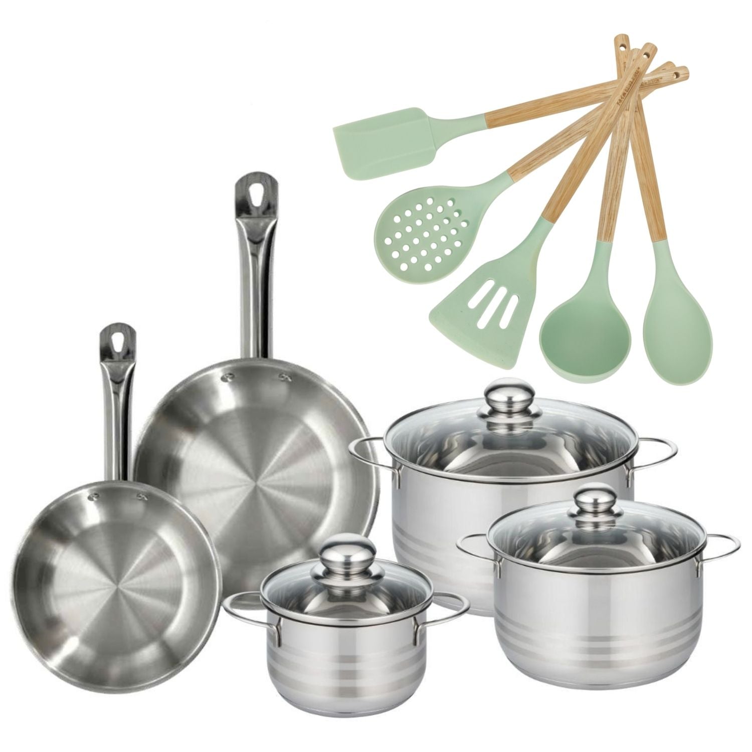 Lot 3 Faitouts 16/20/24cm et 2 Poêles 20/24cm  Etherna avec 5 ustensiles Fackelmann - Mathon - 1