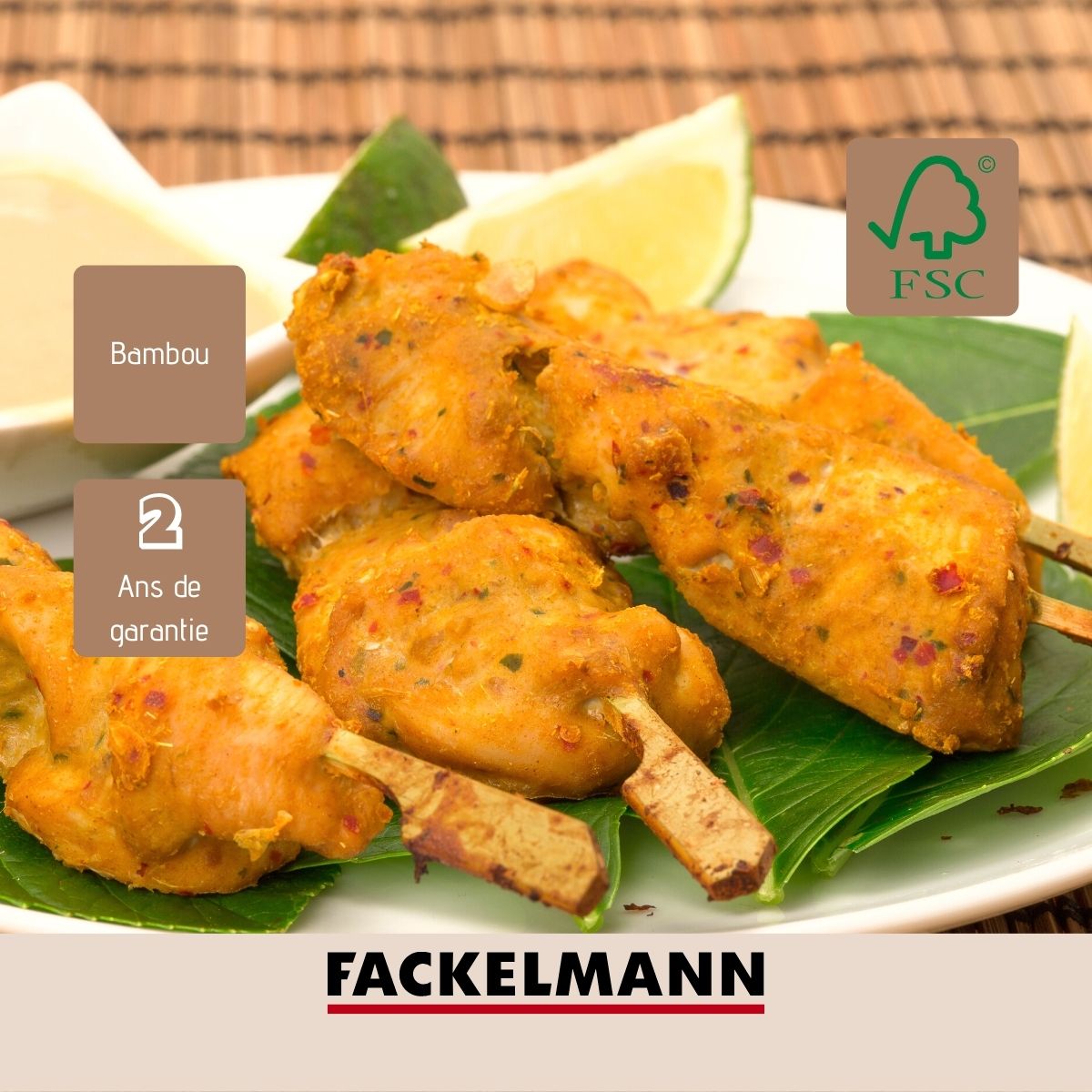 Lot de 50 pics à brochettes en bois 25 cm  Basic Fackelmann - Mathon - 8