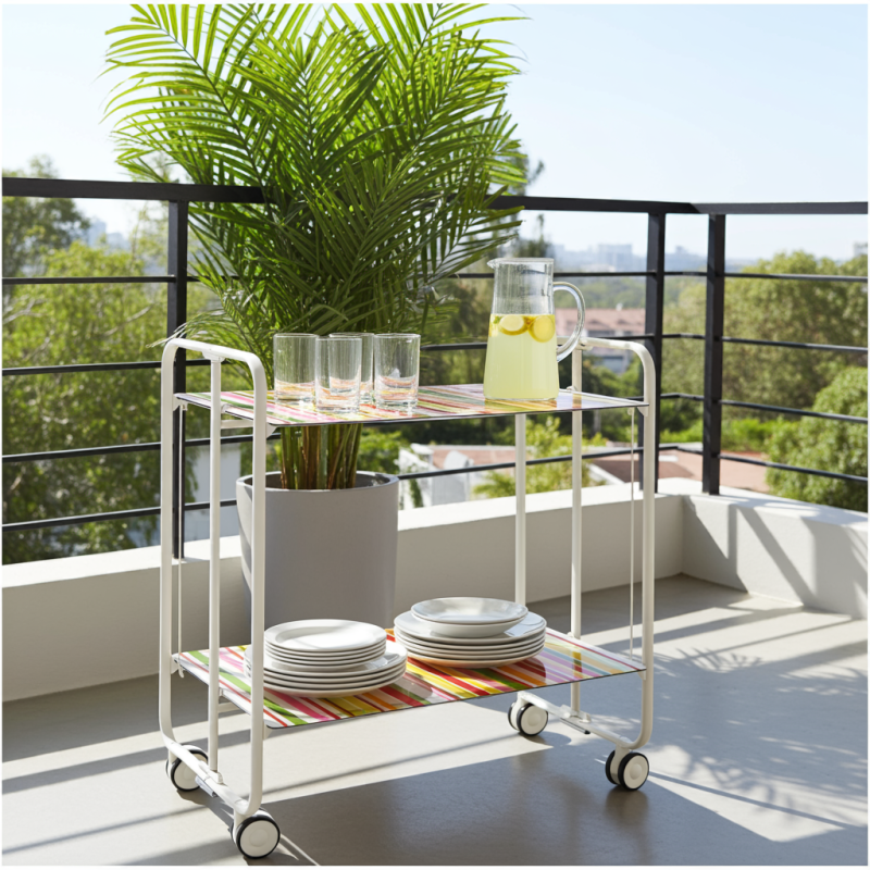 Desserte pliante 2 niveaux avec roulettes – structure blanche, bauhaus Don Hierro - Mathon - 2