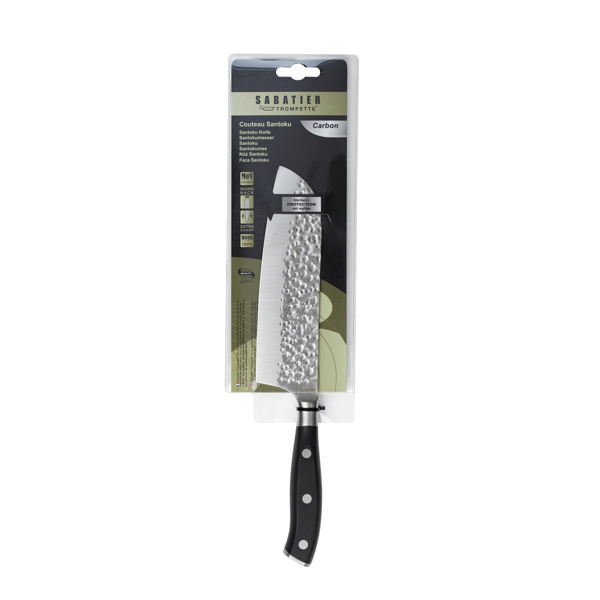 Carbon - Couteau santoku 18 cm martelé avec protection de lame Sabatier Trompette - Mathon - 4
