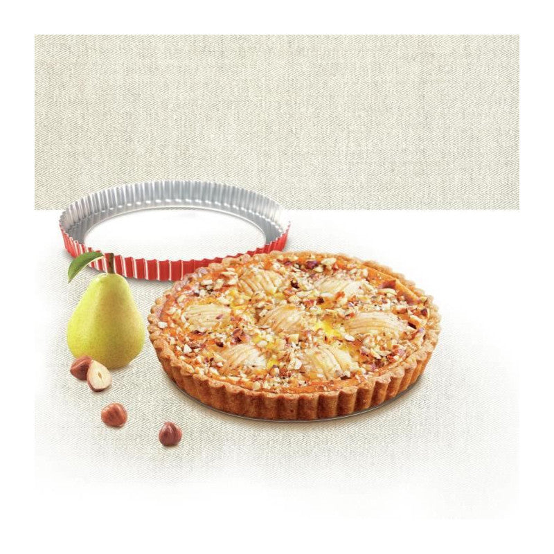 Moule A Tarte Delibake En Acier - O 28 Cm - Rouge Et Gris - Fond Amovible Tefal - Mathon - 4