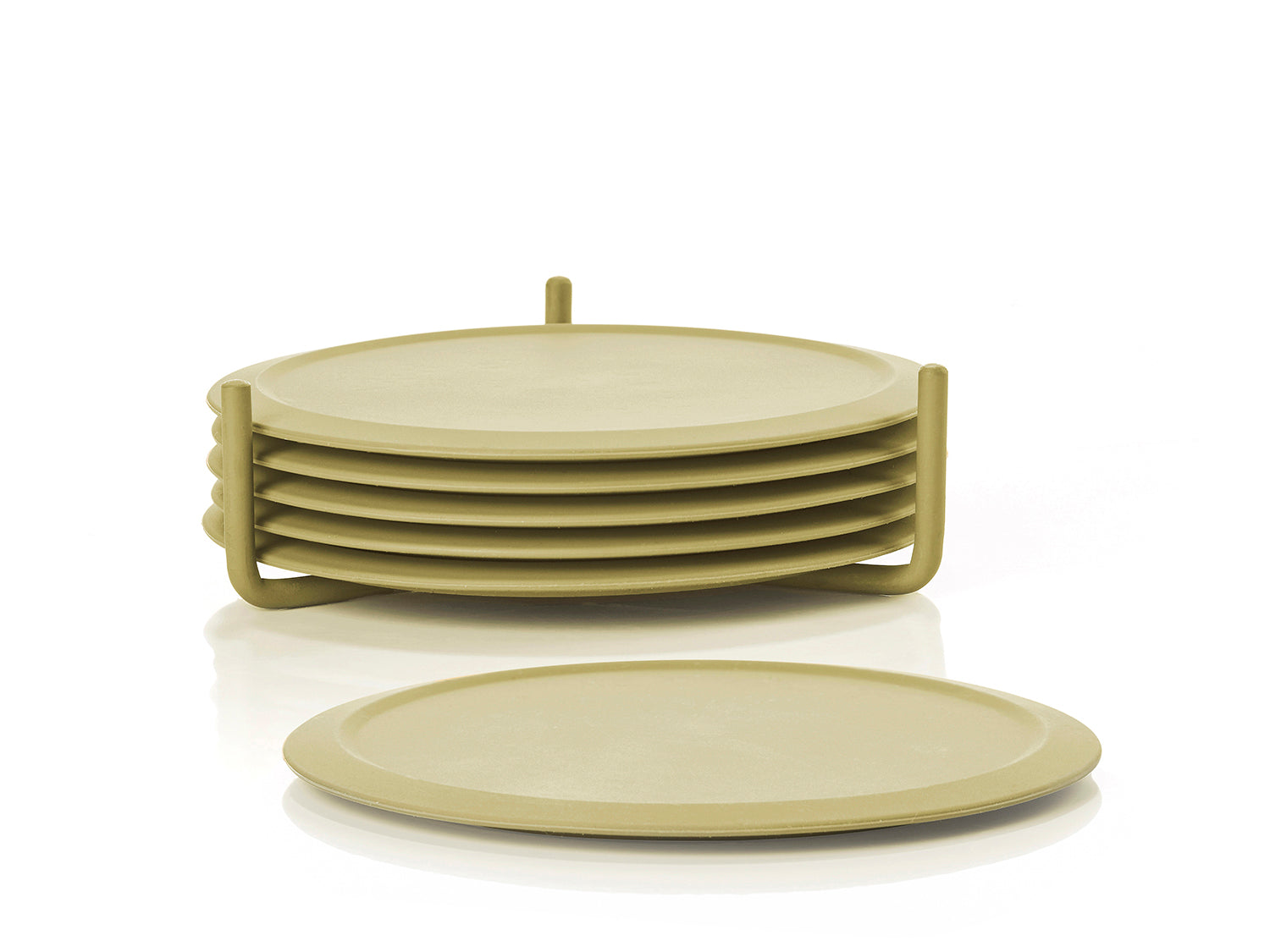 Ensemble de 6 dessous de verre SINGLES et support en silicone et métal Vert poireau Zone Denmark - Mathon - 1