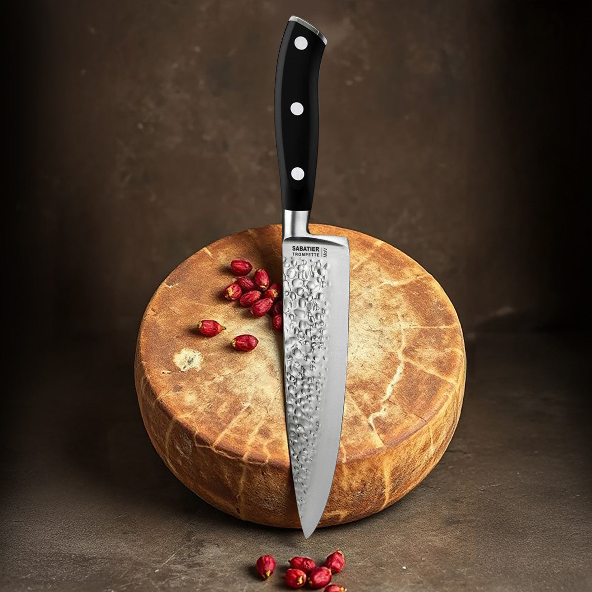 Carbon - Couteau de chef 16 cm martelé avec protection de lame Sabatier Trompette - Mathon - 5