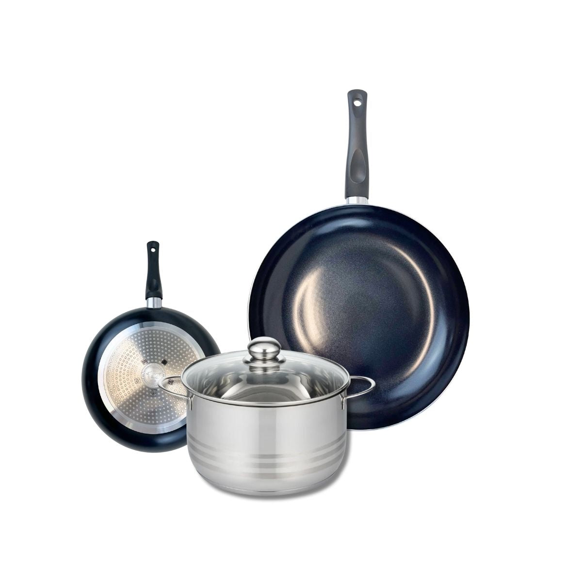 Ensemble de 2 Poêles de cuisson 20 et 32 cm et 1 faitout 24 cm  Prima Brillant Elo - Mathon - 1