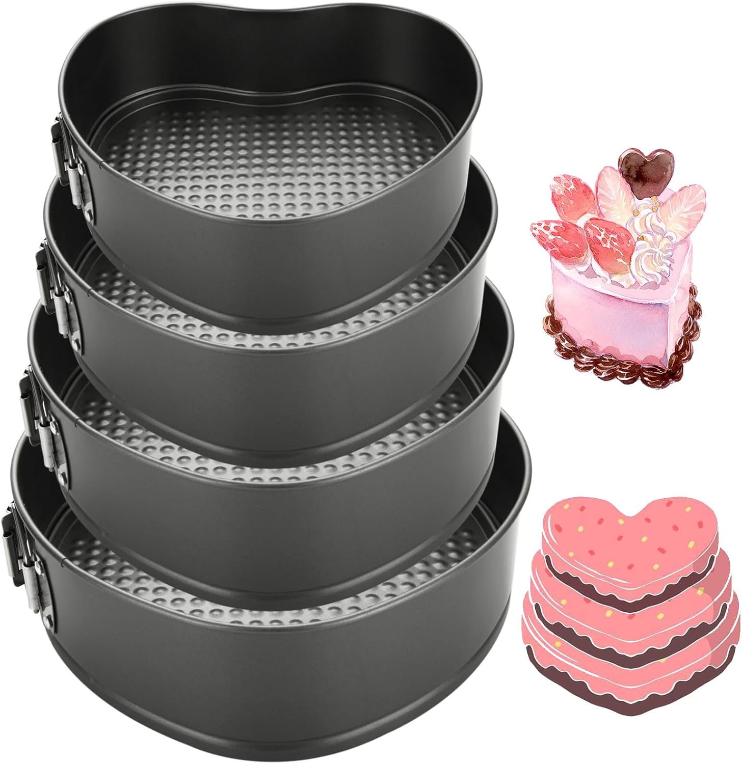 Lot de 4 moules à gâteau en forme de cœur - 18 cm/20 cm/22 cm/24 cm - Avec revêtement antiadhésif Vendos85 - Mathon