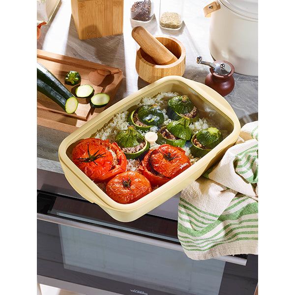 Plat à four rectangulaire en verre borosilicate avec couvercle Crème 3,6 L Pebbly - Mathon - 2