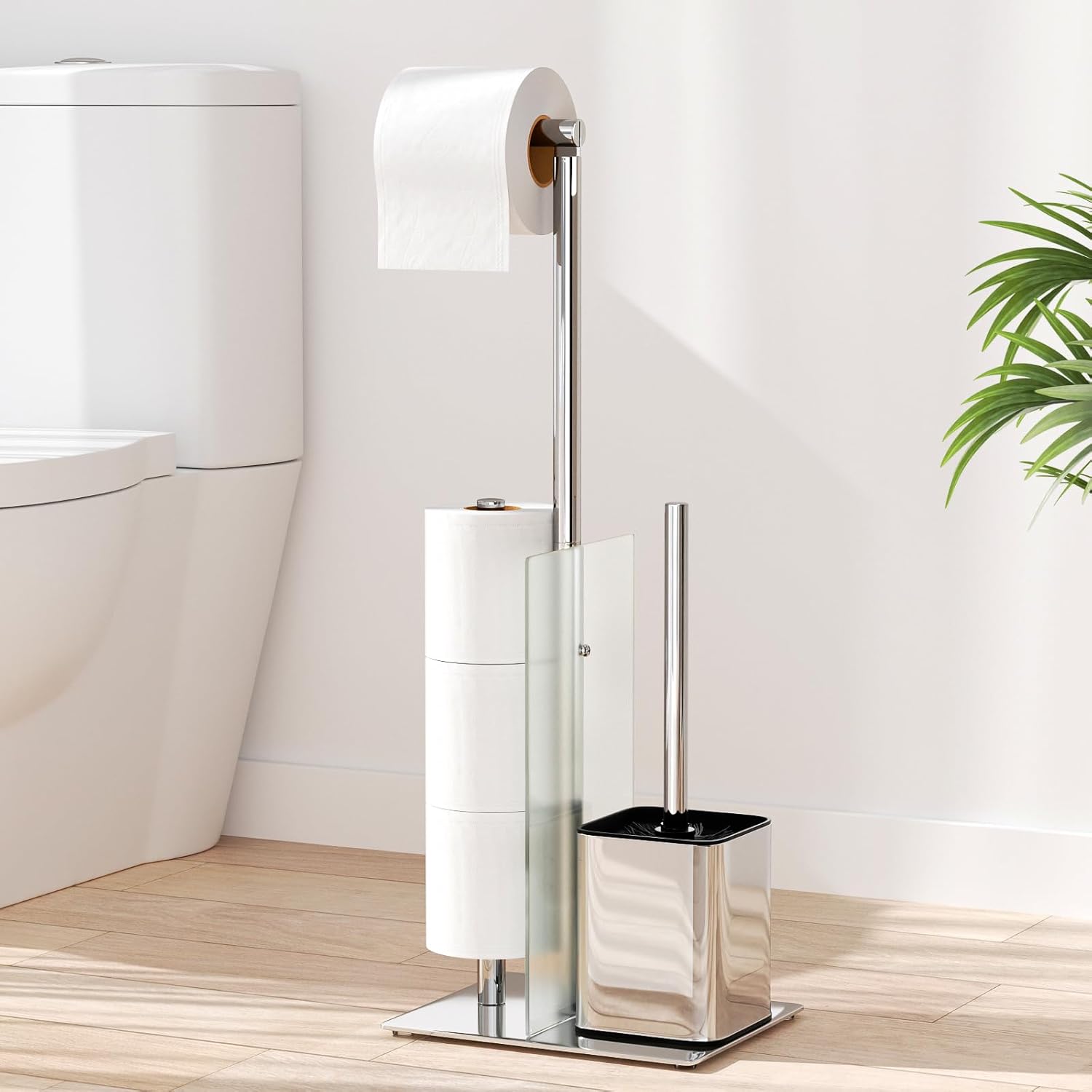 Porte-papier toilette avec brosse WC argenté – Acier inoxydable Vendos85 - Mathon
