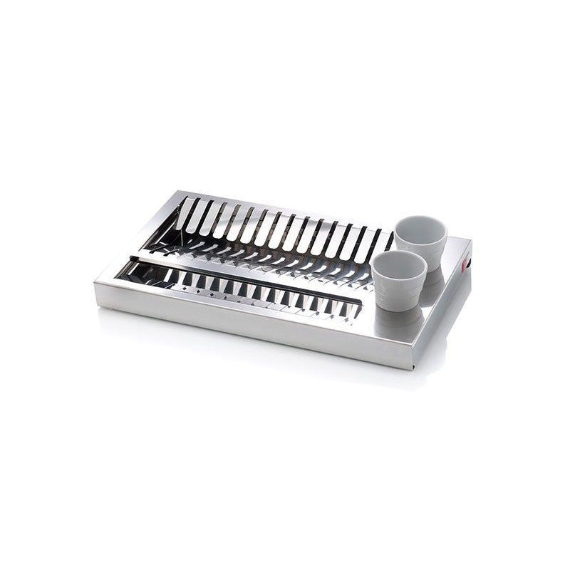 égouttoir à vaisselle design en acier inoxydable et 2 porte-couverts en porcelaine blanche. obi Don Hierro - Mathon