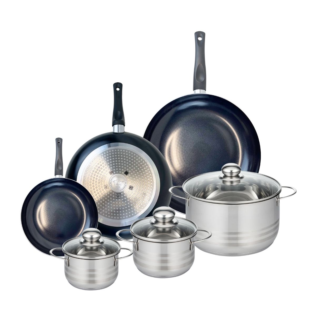 Ensemble de 3 Poêles de cuisson 20, 28 et 32 cm et 3 faitouts 14, 16 et 24 cm  Prima Brillant Elo - Mathon - 1