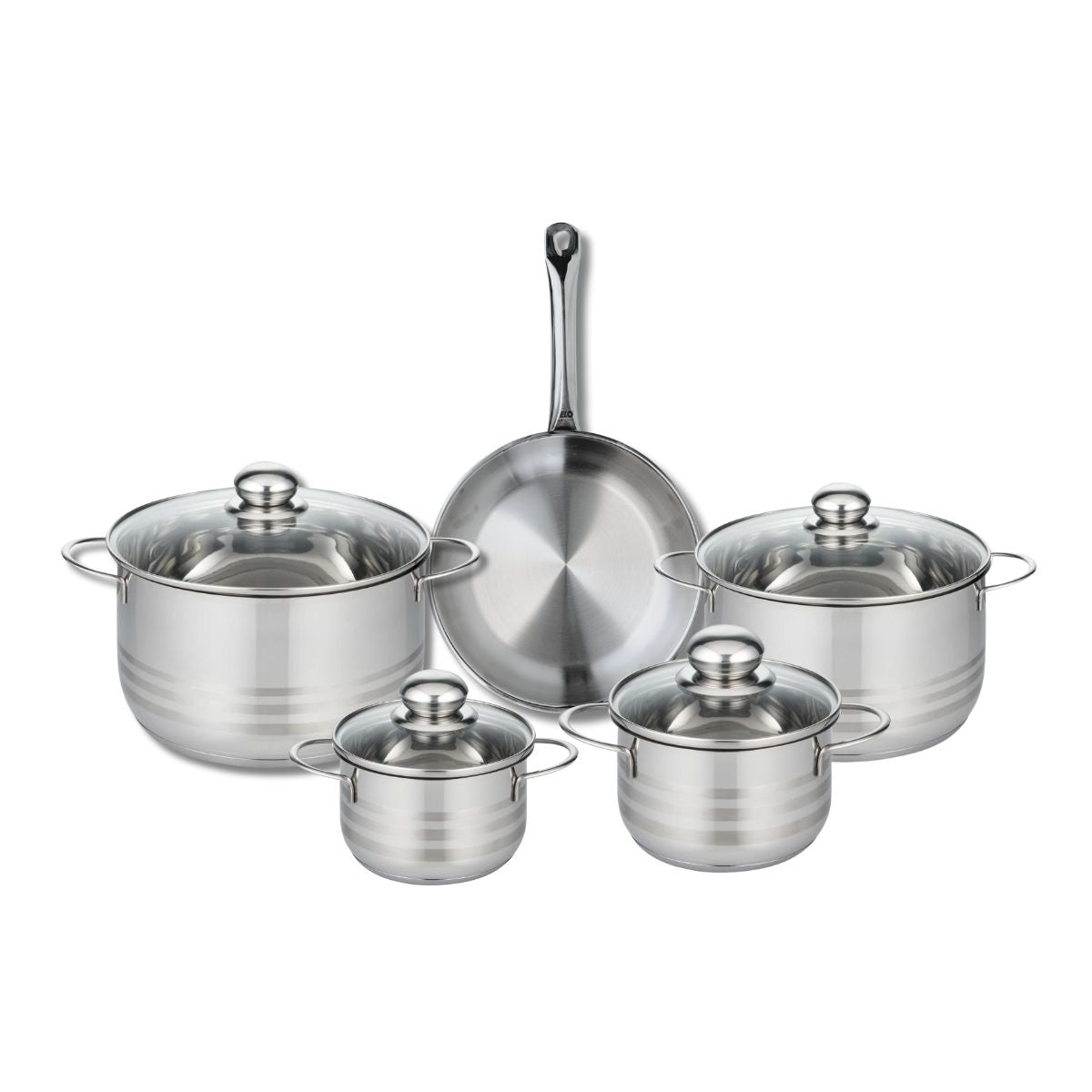 Ensemble de 1 Poêle de cuisson 24 cm et 4 faitouts 14, 16, 20 et 24 cm  Profi Brillant Elo - Mathon - 1