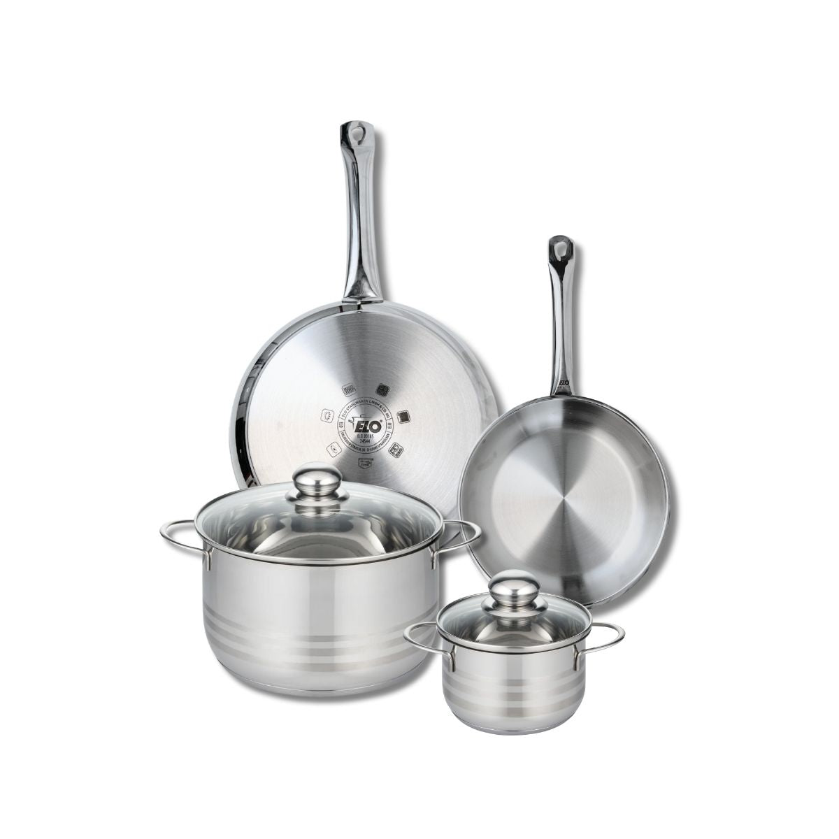 Ensemble de 2 Poêles de cuisson 24 et 28 cm et 2 faitouts 14 et 24 cm  Profi Brillant Elo - Mathon - 1