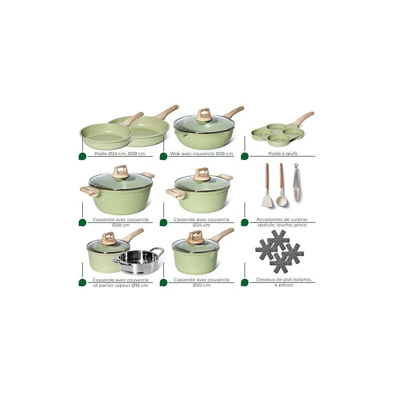 Batterie de cuisine 21 pièces Antiadhésif en Granit vert - Tous feux dont induction Just perfecto JL-723 Just Perfecto - Mathon - 3