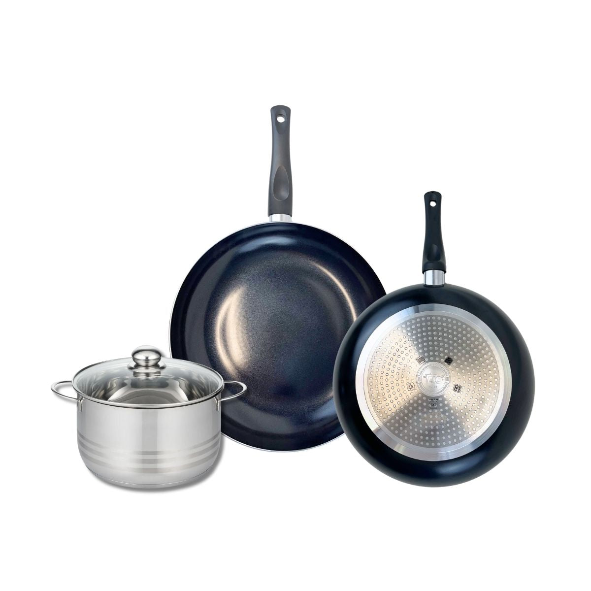 Ensemble de 2 Poêles de cuisson 28 et 32 cm et 1 faitout 20 cm  Prima Brillant Elo - Mathon - 1
